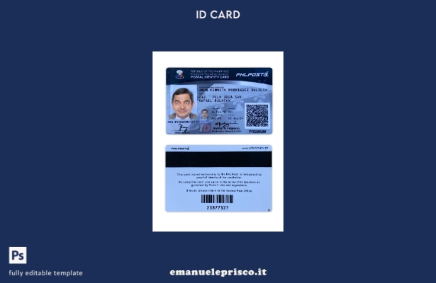 modello di carta d'identità postale filippina in stile verificato